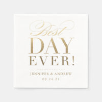 Best Day Ever Wedding Napkin Gold