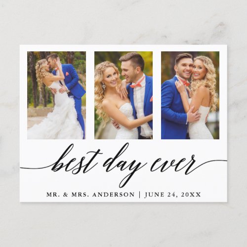 Best Day Ever Wedding Photo Calligraphy Thank You Postcard