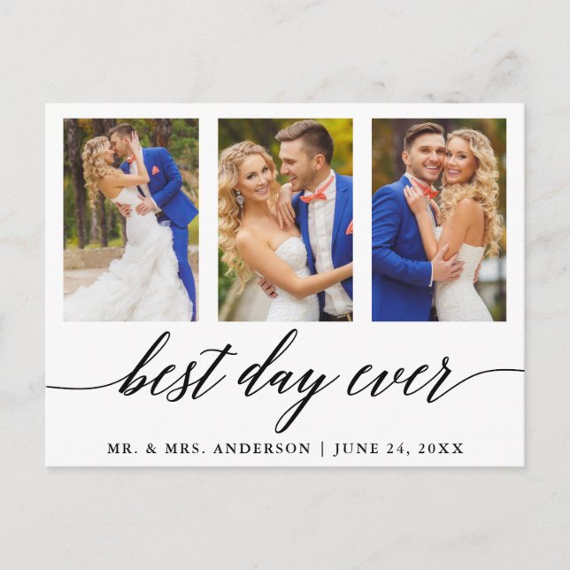 Best Day Ever Wedding Photo Calligraphy Thank You Postcard (Front)