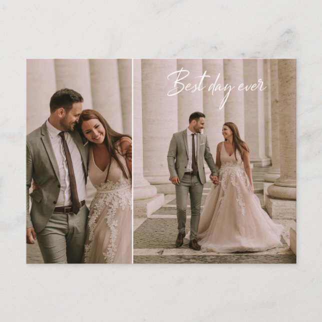 Best Day Ever Wedding Photo Collage Thank You Postcard (Front)