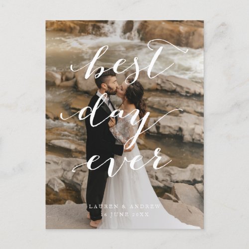 Best Day Ever Wedding Photo Faux Vellum Thank You Postcard