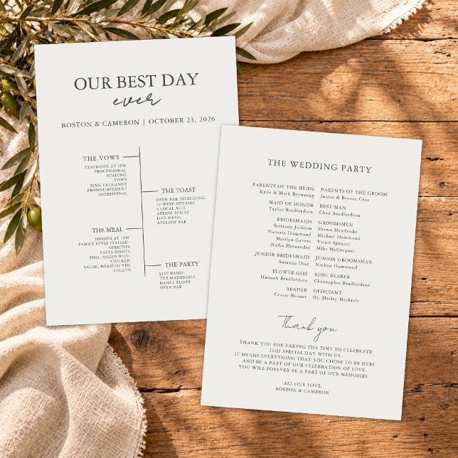 Best Day Ever Wedding Timeline Ceremony Program (modern minimalist best day ever wedding timeline ceremony program for elegant wedding day italy)