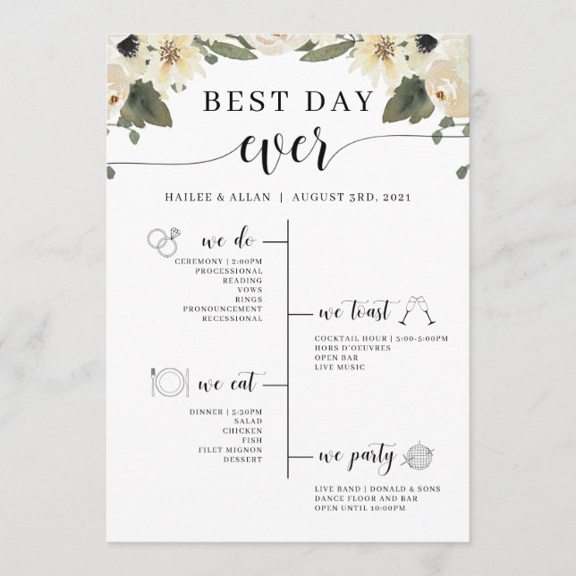 Best Day Ever Wedding Timeline Program (Front)