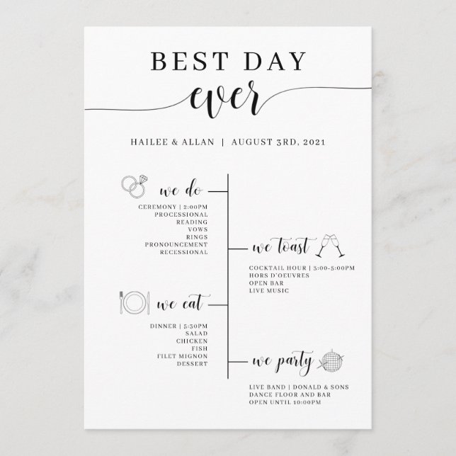 Best Day Ever Wedding Timeline Program (Front)