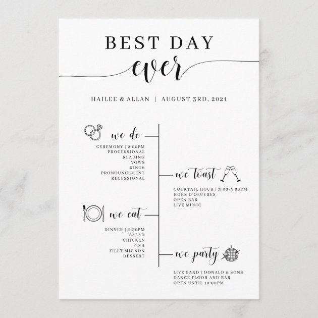 Best Day Ever Wedding Timeline Program Zazzle