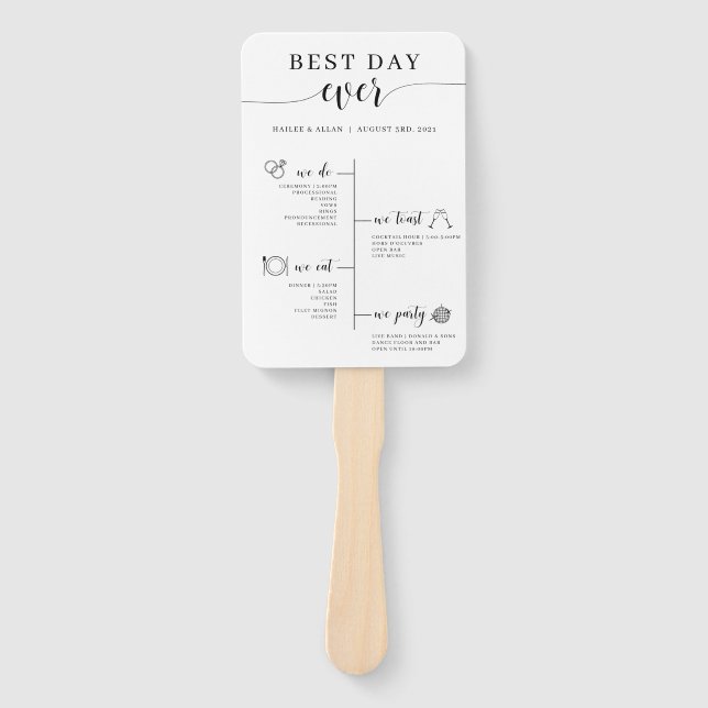 Best Day Ever Wedding Timeline Program Fan (Front)