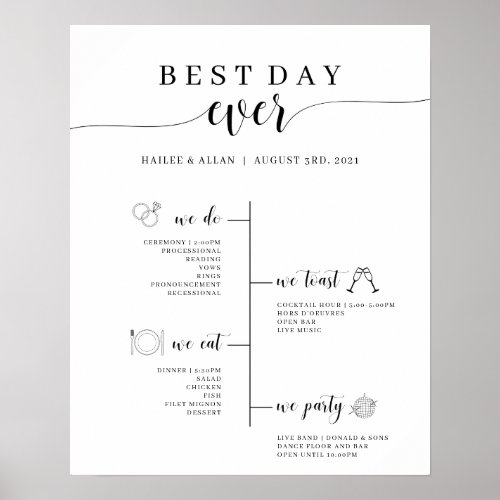 Best Day Ever Wedding Timeline Program Poster