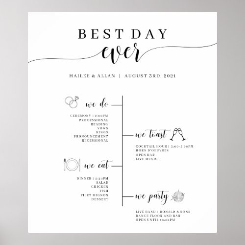 Best Day Ever Wedding Timeline Program Poster