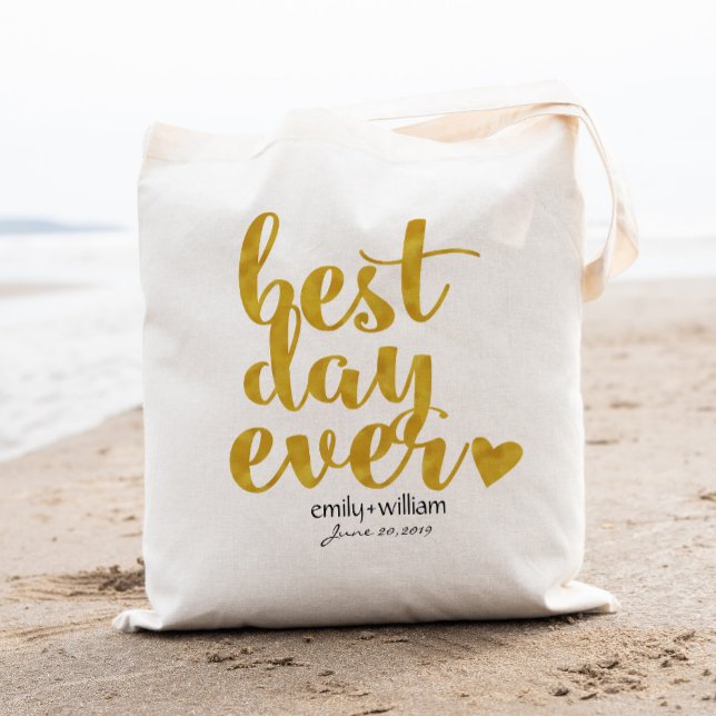 Best Day Ever|Wedding Welcome Gift/Favor|Gold Tote Bag (Creator Uploaded)
