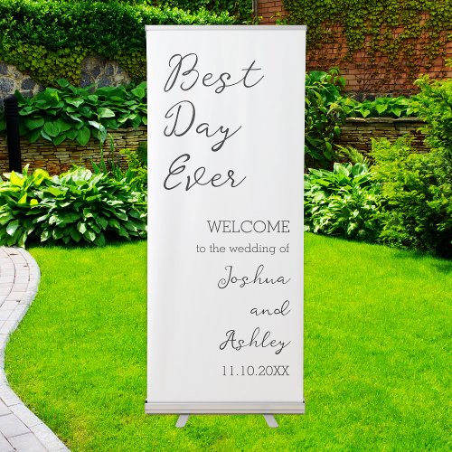 Best Day Ever White Minimalist Wedding Welcome Retractable Banner