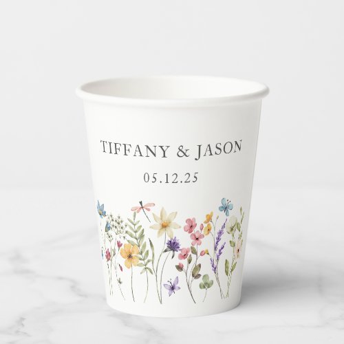Best Day Ever Wildflower Floral Wedding Custom Paper Cups