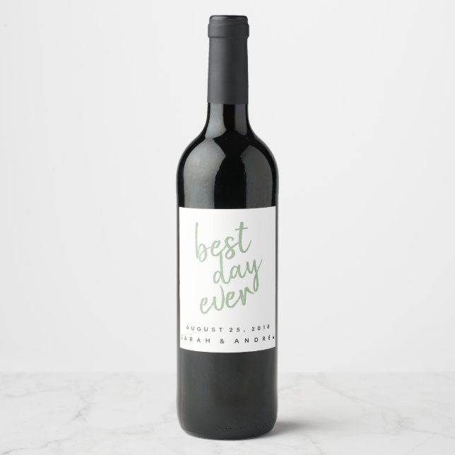 Best Day Sage Green Personalized Wine Label (Front)