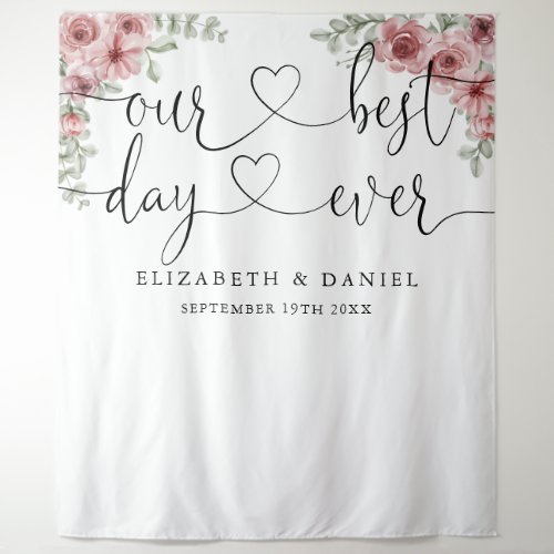 Best Day Script Floral Wedding Photo Backdrop