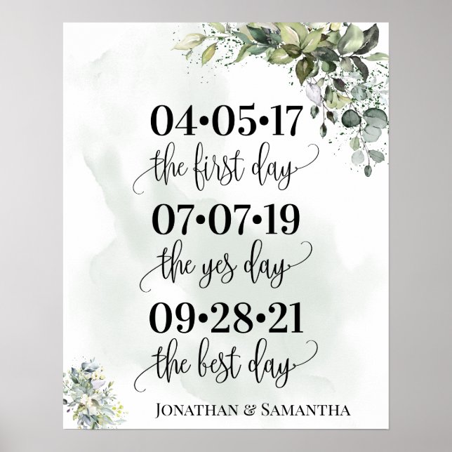 Best day wedding date yes day eucalyptus succulent poster (Front)