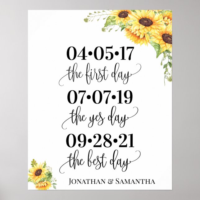 Best day wedding date yes day sunflower sign (Front)