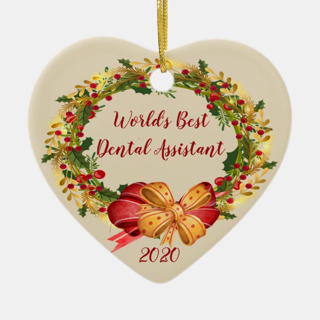 Best Dental Assistant Antique Wreath Christmas Ceramic Ornament (Front)