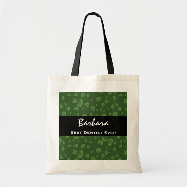 Best Dentist Ever Custom Name Green Leopard Tote Bag (Front)