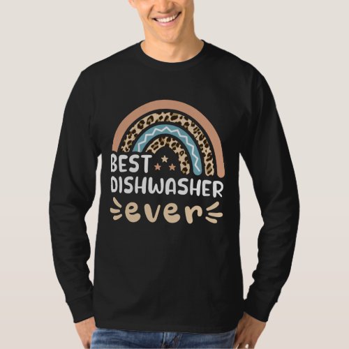 Best Dishwasher ever Leopard Rainbow Gift Mom T_Shirt