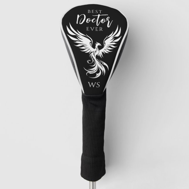 Best Doctor Phoenix Monogram Initial Black & White Golf Head Cover (Front)