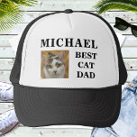 Best Dog Cat Dad Custom Photo Text Personalized Trucker Hat<br><div class="desc">Upload a photo, customize the text, and easily create your personalized trucker hat. Click CUSTOMIZE FURTHER to change the text colors. You can TRANSFER this DESIGN on other Zazzle products and adjust it to fit most of the Zazzle items. Standard Studio designs are made in high-resolution vector graphics for a...</div>