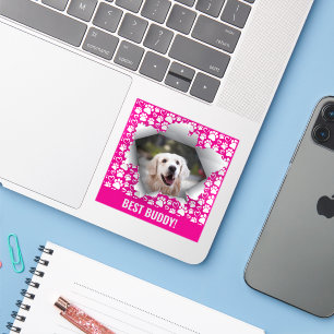Best Dog Custom Pet Photo Paw Print Heart Pattern Sticker
