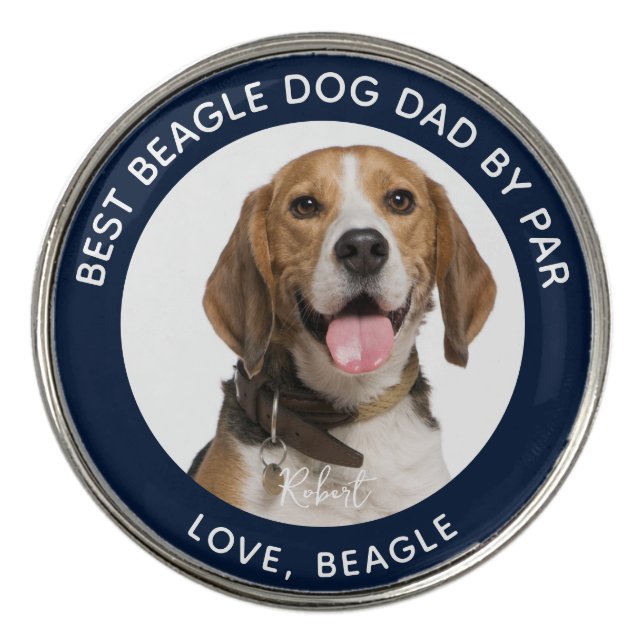 Best Dog Dad by Far Pet Beagle Photo Custom Golf Ball Marker (Front)
