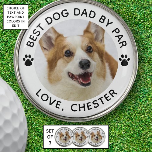 BEST DOG DAD BY PAR Paw Print Photo Golf Ball Marker