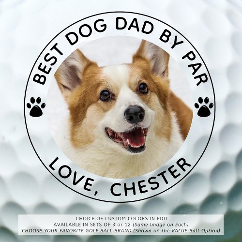 BEST DOG DAD BY PAR Paw Print Photo Golf Balls