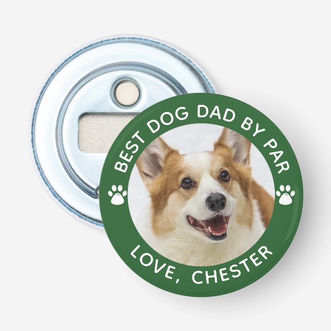 BEST DOG DAD BY PAR Paw Print Photo Green Bottle Opener (Front)