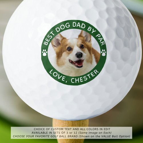 BEST DOG DAD BY PAR Paw Print Photo Green Golf Balls