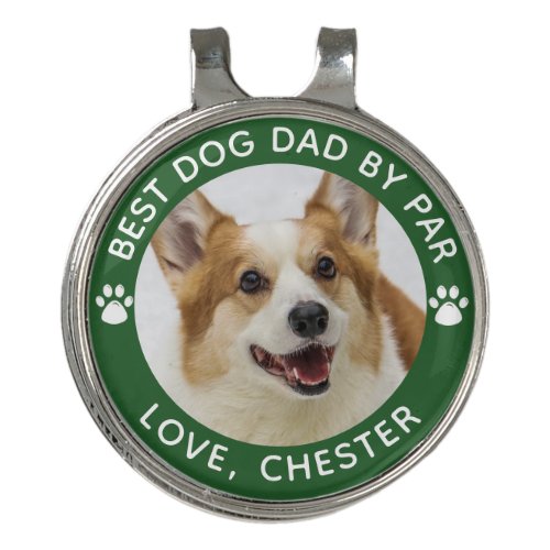 BEST DOG DAD BY PAR Paw Print Photo Green Golf Hat Clip