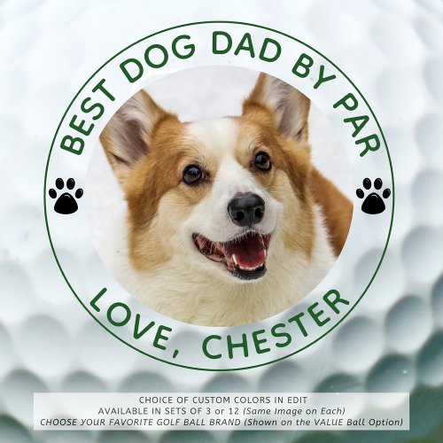 BEST DOG DAD BY PAR Paw Prints Green Personalized Golf Balls