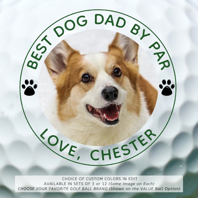 BEST DOG DAD BY PAR Paw Prints Green Personalized Golf Balls (Creator Uploaded)