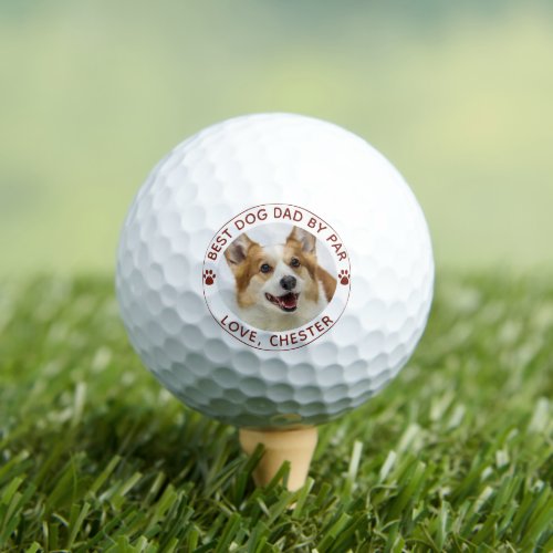 BEST DOG DAD BY PAR Pawprint Photo Custom Color Golf Balls