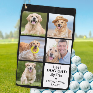 Best DOG DAD By Par - Personalized 5 Photo Collage Golf Towel