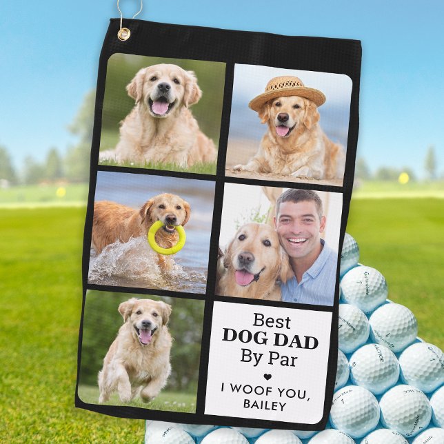 Best DOG DAD By Par - Personalized 5 Photo Collage Golf Towel (Creator Uploaded)