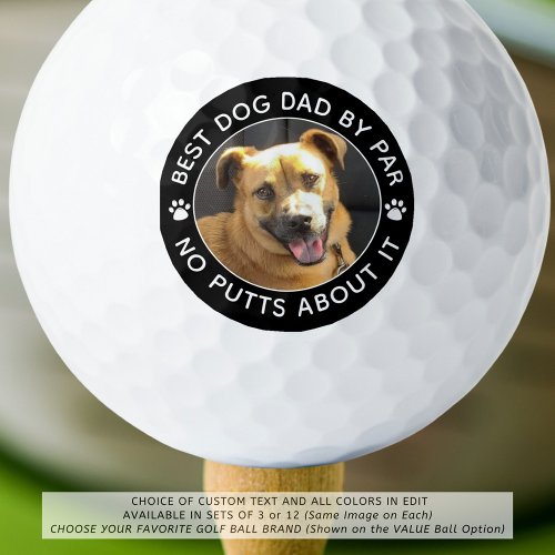 BEST DOG DAD BY PAR Photo Funny Custom Colors Golf Balls
