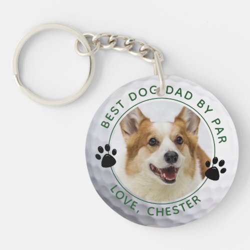 BEST DOG DAD BY PAR Photo Golf Ball Paw Print Keychain