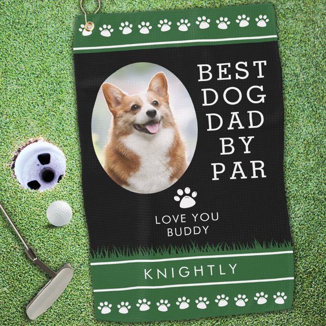 BEST DOG DAD BY PAR Photo Paw Prints Personalized Golf Towel (Creator Uploaded)