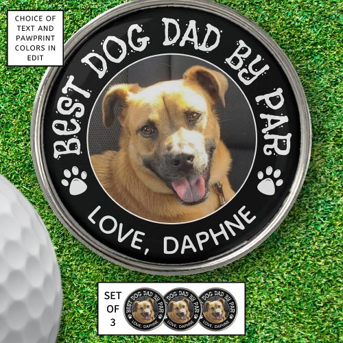 BEST DOG DAD BY PAR Photo Pawprints Custom Color Golf Ball Marker