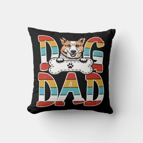 Best Dog Dad Corgi Dog Lovers  Throw Pillow
