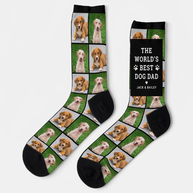 Best Dog Dad Custom Pet Photo Collage Socks (Left)