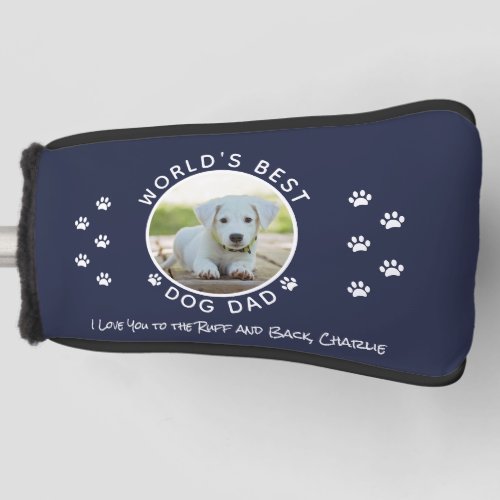 Best Dog Dad Custom Pet Photo Name Navy Blue Golf Head Cover