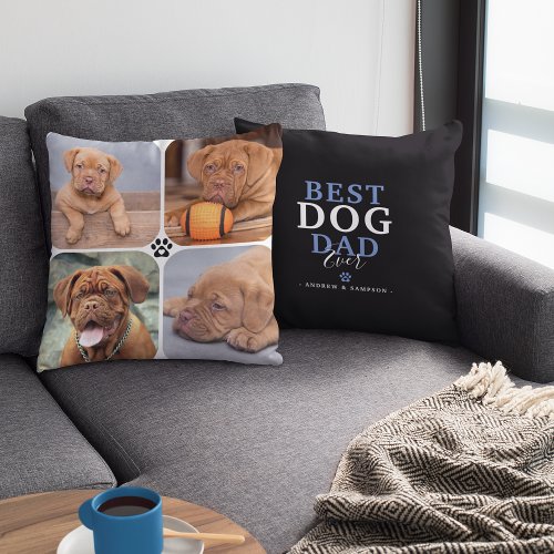 Best Dog Dad Ever 4 Photo Personalized  Throw Pillow
