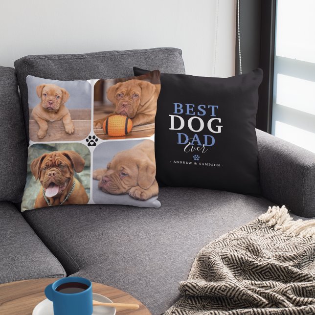 Best Dog Dad Ever 4 Photo Personalized  Throw Pillow (Creator Uploaded)