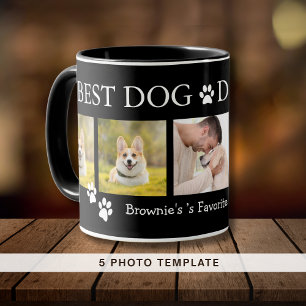 Best Dog Dad Ever 5 Photo Collage Pet Name Black Mug