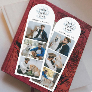 Best Dog Dad Ever 6 Photo Collage Blue Paw Print Bookmarks