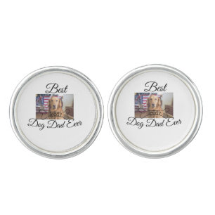 Best dog Dad ever add pet name photo bone golden r Cufflinks