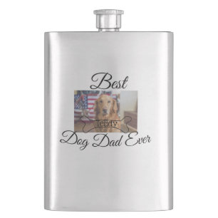 Best dog Dad ever add pet name photo bone golden r Flask