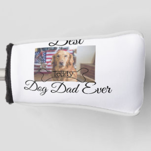 Best dog Dad ever add pet name photo bone golden r Golf Head Cover